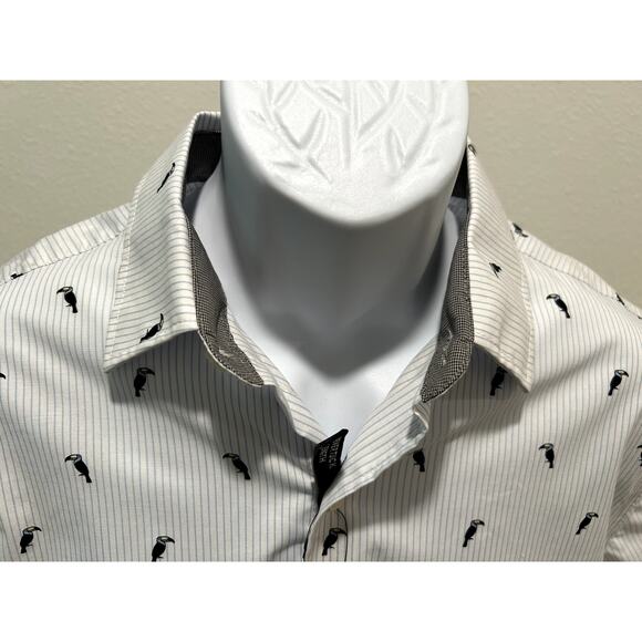 Van Heusen Mens Slim Fit Short Sleeve Shirt Size Medium 15 - 15.5 Toucan Print - Picture 6 of 8